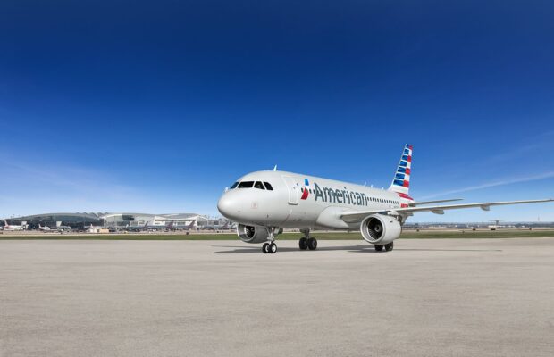 Exterior of an American Airlines plane taxiing